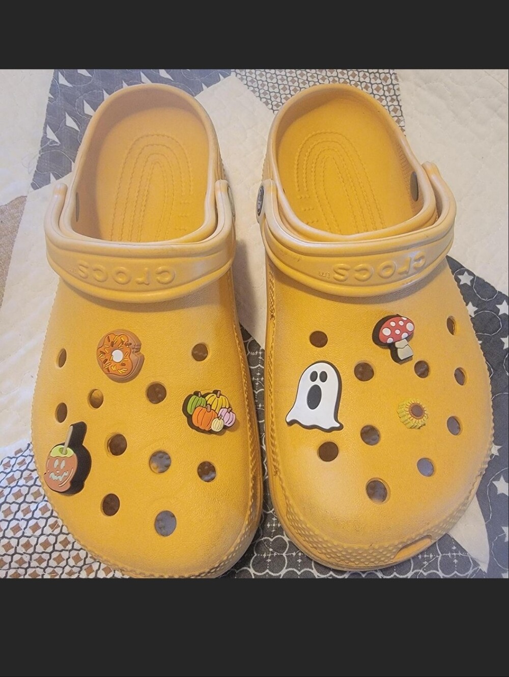 CROCS Yellow Orange Classic Clog with Fall/Halloween Charms